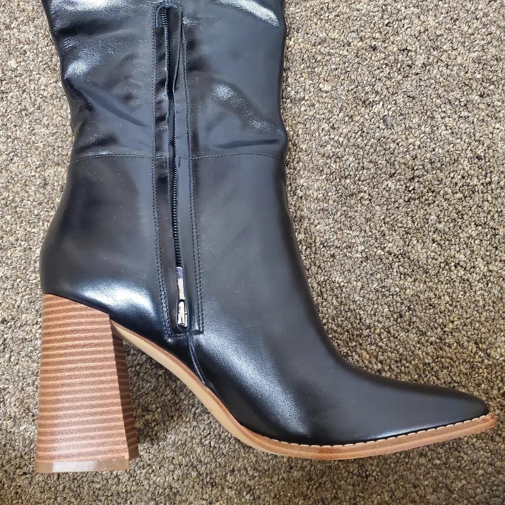 Nine West Women's Black Knee High Boots Size 9.5M Square Toe Block Heel